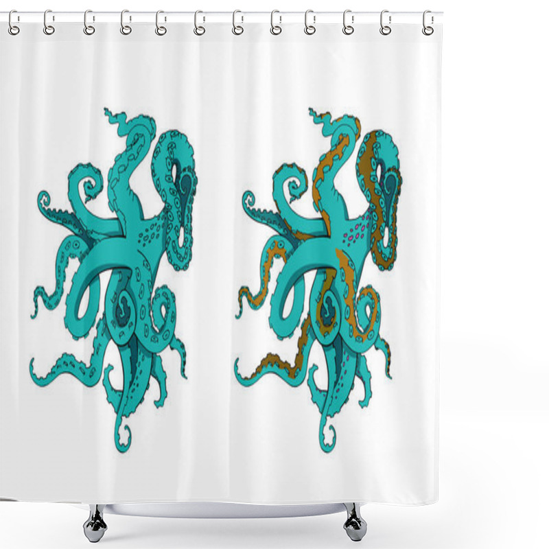 Personality  Vector Sketch Cartoon Octopus Tentacles Shower Curtains