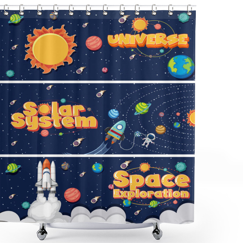 Personality  Three Background Design With Many Planets In Solar System Illustration Shower Curtains