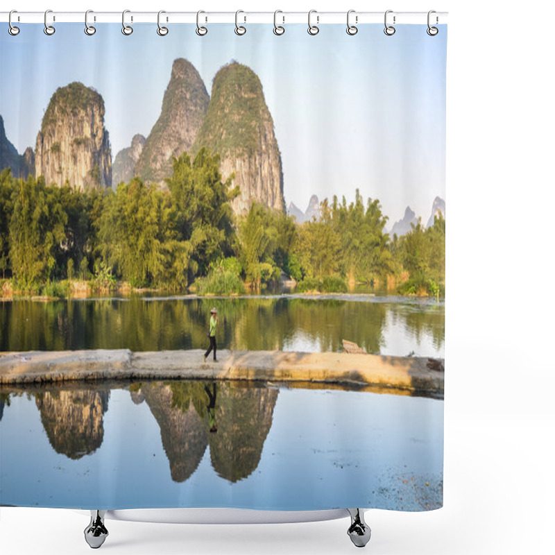 Personality  Beautiful Rocks And Bamboo Forest On The River Bank Shower Curtains