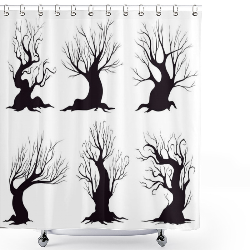 Personality  Set Of Different Silhouettes Of Fantasy Trees Isolated On White Background Shower Curtains