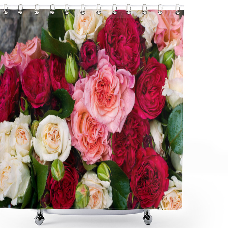 Personality  Scenic View Of Beautiful Blooming Roses Shower Curtains