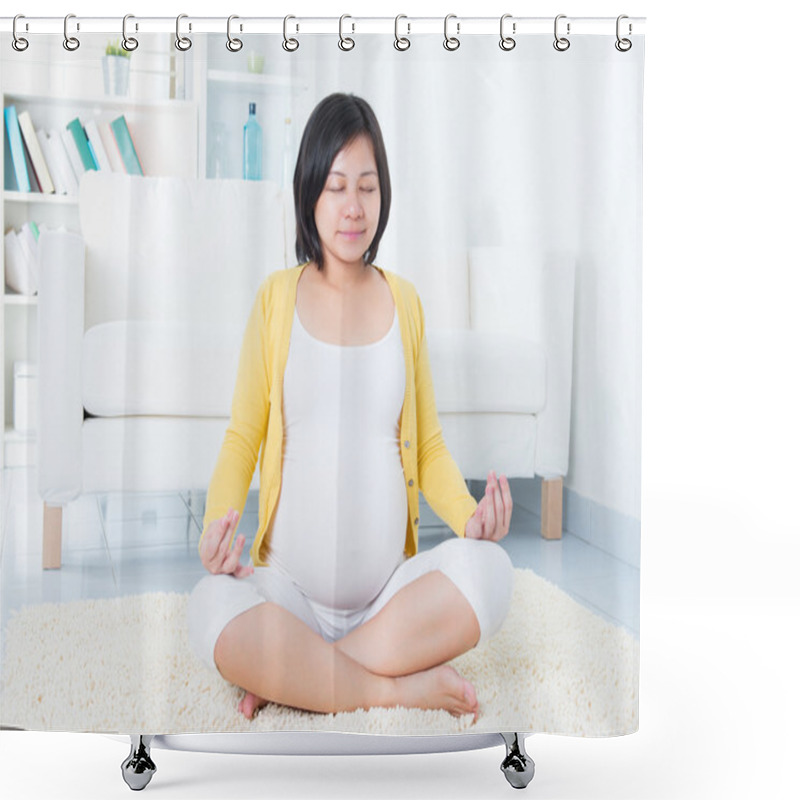 Personality  Asian Pregnant Woman Meditating Shower Curtains