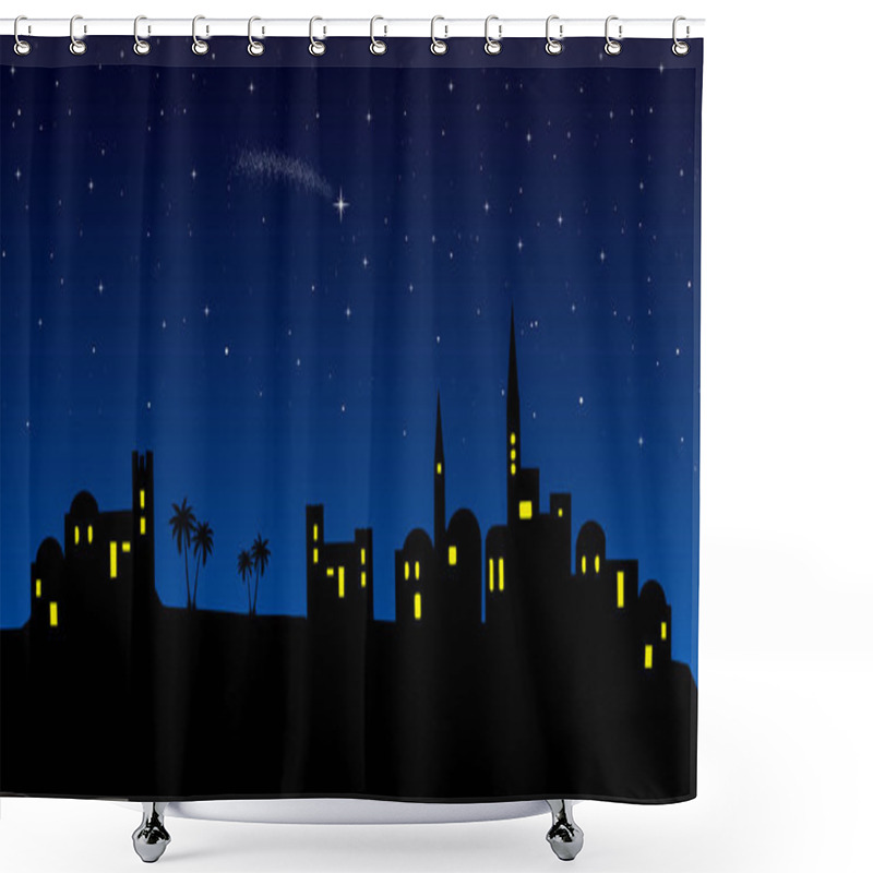 Personality  Christmas Nativity Scene: Bethlehem City Skyline In The Desert At Night. Shower Curtains