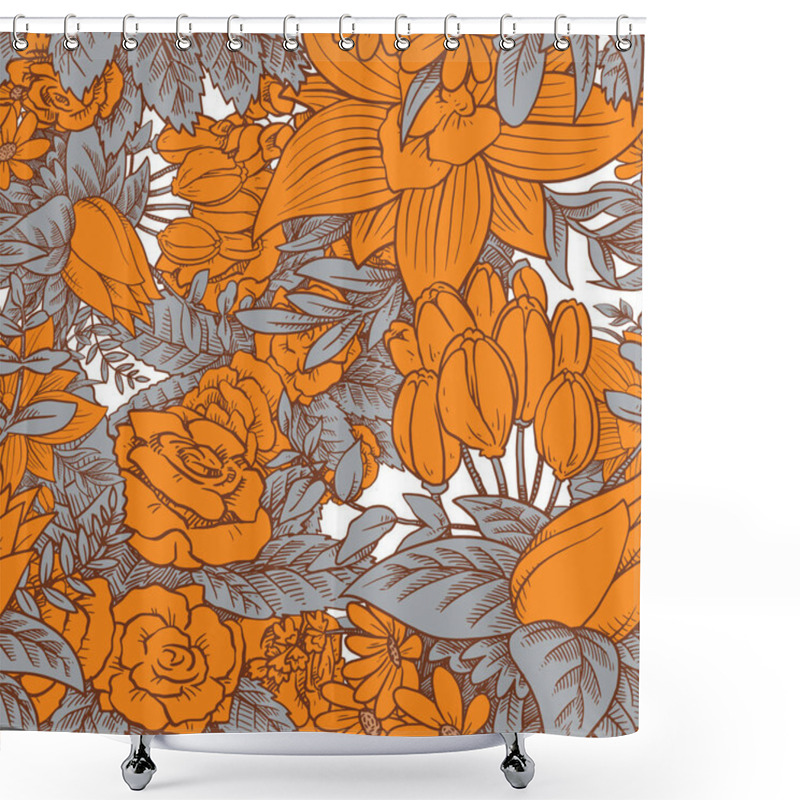 Personality  Seamless Floral Pattern With Beautiful Orange Flowers  Shower Curtains