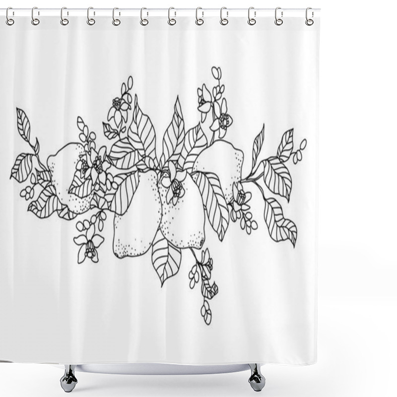 Personality  Lemon Tree In Tattoo Style Image. Light Little Flowers With Frui Shower Curtains