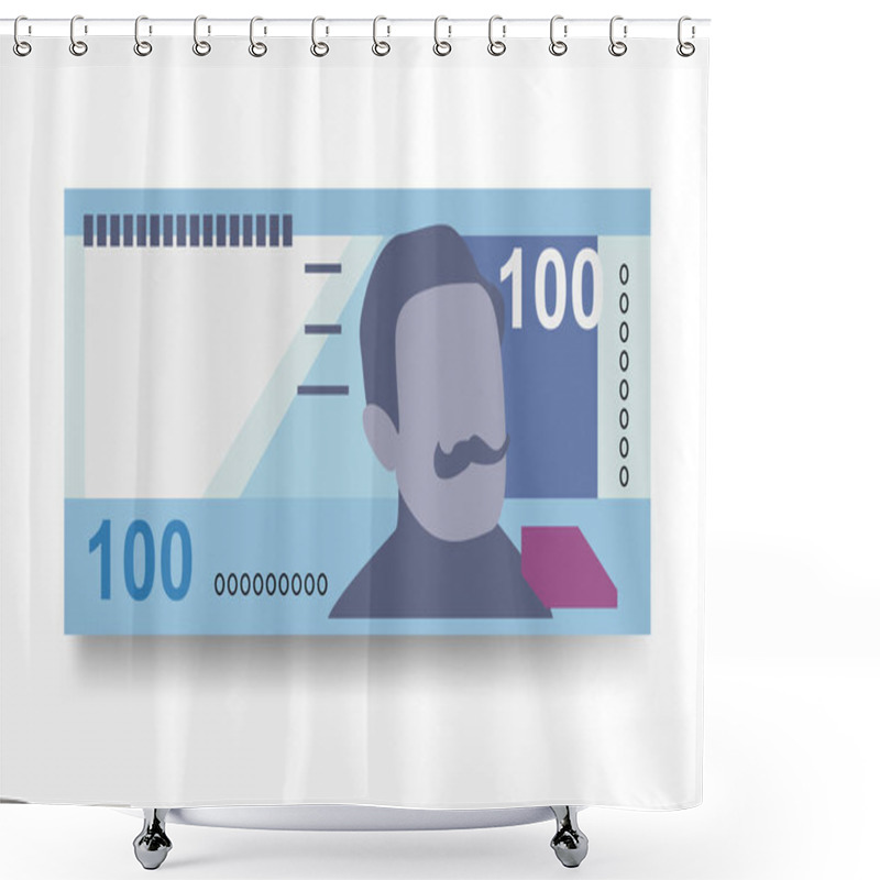 Personality  Peruvian New Sol Vector Illustration. Peru Money Set Bundle Banknotes. Paper Money 100 PEN. Flat Style. Isolated On White Background. Simple Minimal Design. Shower Curtains