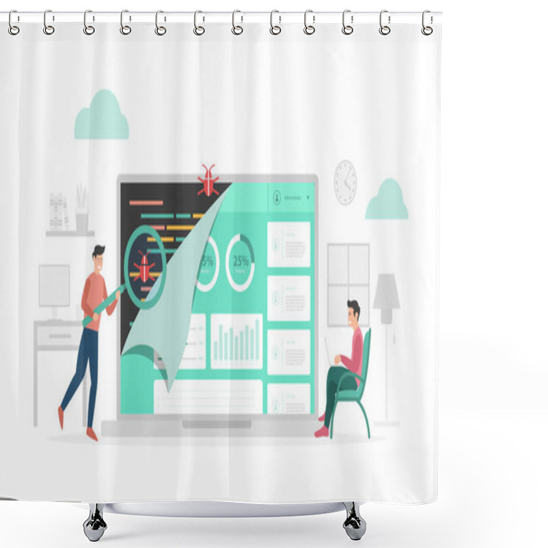 Personality  Qa Quality Assurance Check Data Program Bugs With Modern Flat Style And Minimalist Green Color Theme Vector Shower Curtains