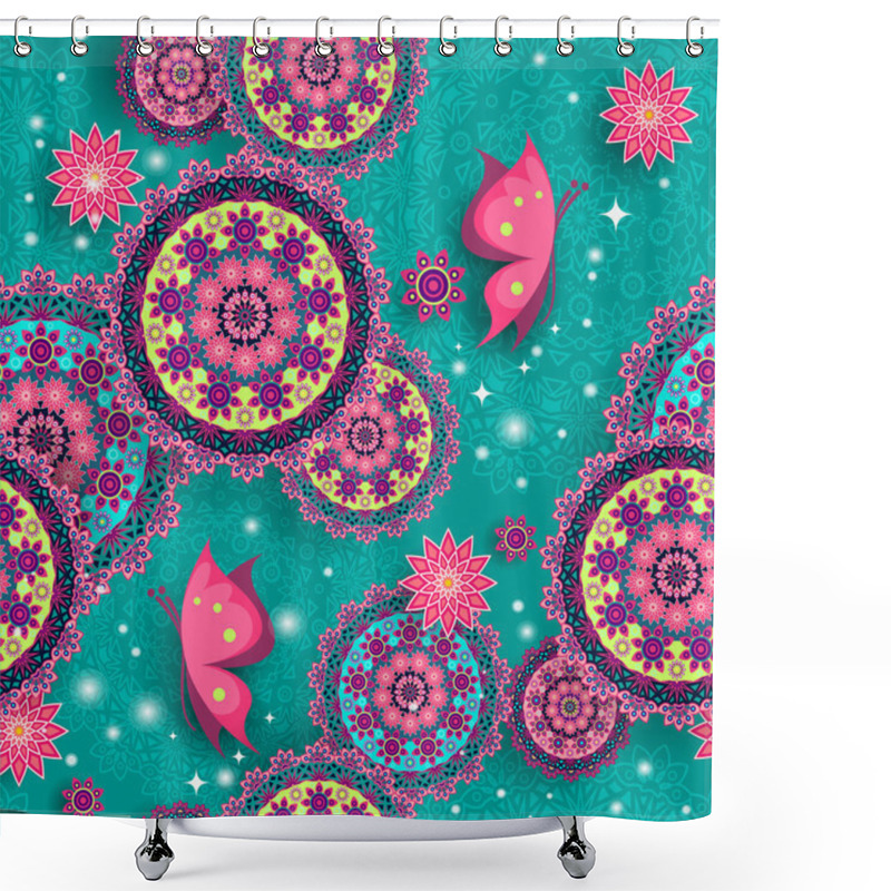 Personality  Geometric Floral Pattern With Lights Shower Curtains