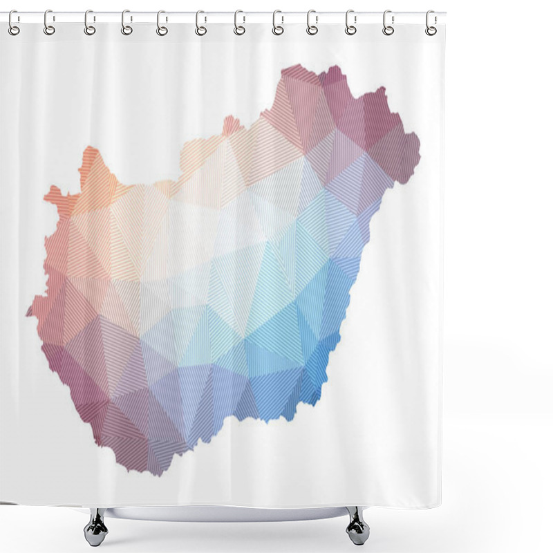 Personality  Map Of Hungary Low Poly Illustration Of The Country Geometric Design With Stripes Technology Shower Curtains