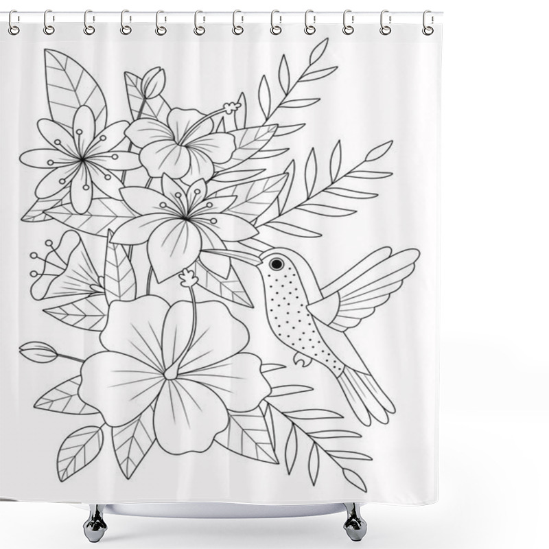 Personality  Tropical Flowers And Branches, Black And White Illustration Graphic Design Shower Curtains