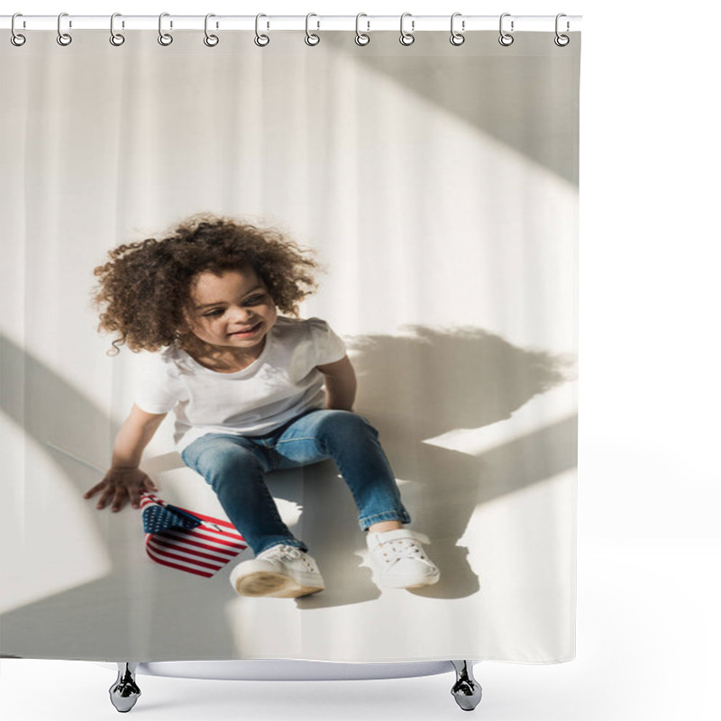 Personality  Curly American Girl With American Flag Shower Curtains