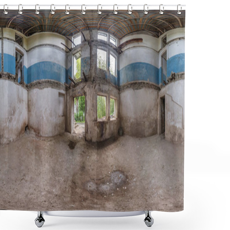 Personality  360 Hdri Panorama In Abandoned Empty Concrete Room Or Unfinished Three-storey Building With Sawn Down Ceilings And Partitions In Full Seamless Spherical Panorama In Equirectangular Projection Shower Curtains