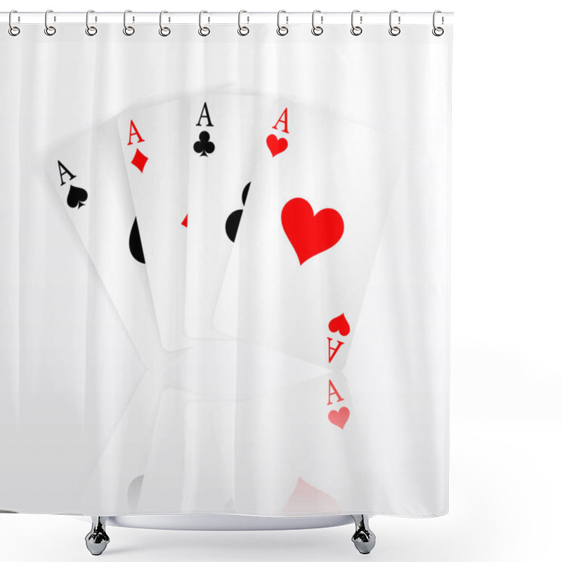 Personality  Set Of Four Aces Playing Cards Suits. Winning Poker Hand. Set Of Hearts, Spades, Clubs And Diamonds Ace With Reflection Shower Curtains