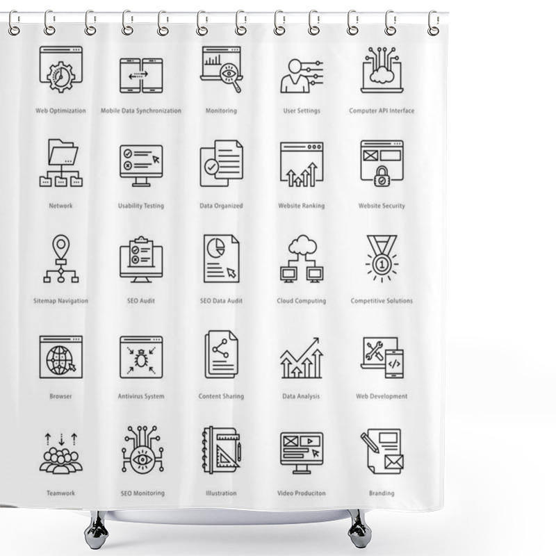 Personality  Web And SEO Line Vector Icons 28 Shower Curtains