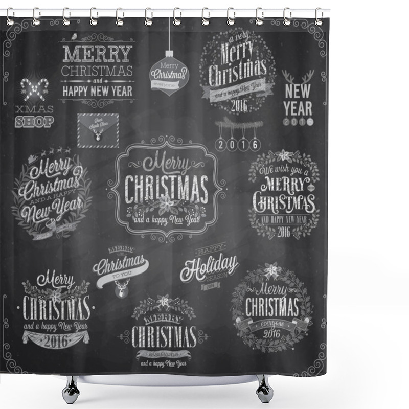 Personality  Set Of Christmas Emblems - Chalkboard. Shower Curtains