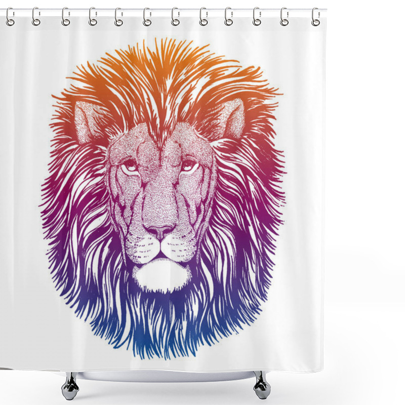 Personality  Hipster Lion Vector Illustration. Mascot. Portrait Of Wild Animal For Logo, Emblem. Shower Curtains