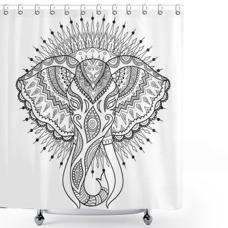 Personality  Beautiful Abstract Elephant Head On Mandala Circle Design For T Shirt Design, Pront On Product, Adult Or Kids Coloring Book Page. Vector Illustration Shower Curtains