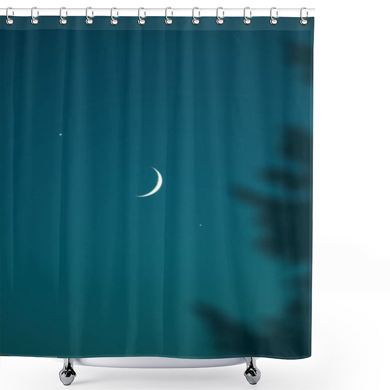 Personality  Crescent Moon, Stars, Planet Conjunction And Landscape Scenery Silhouettes. Shower Curtains