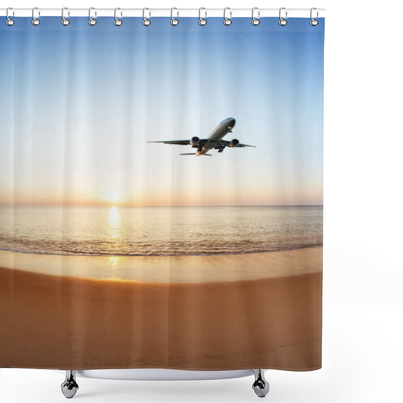 Personality  Beach With Plane At Blue Sky Shower Curtains