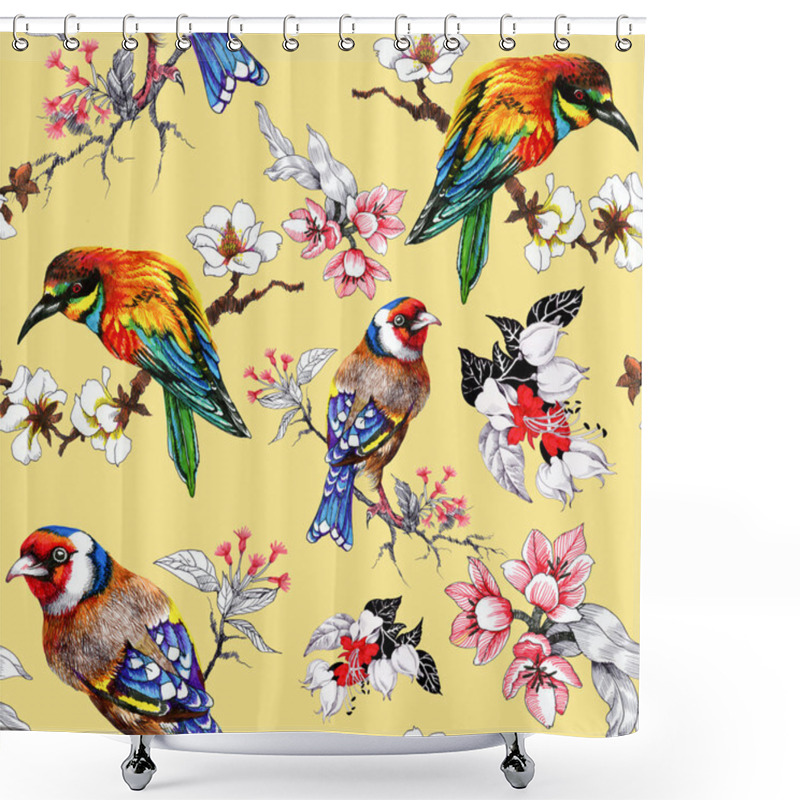 Personality  Pattern With  Flowers And Exotic Birds  Shower Curtains