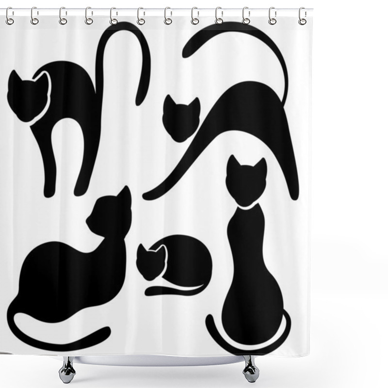 Personality  Set Of Black Cat Silhouette. Shower Curtains