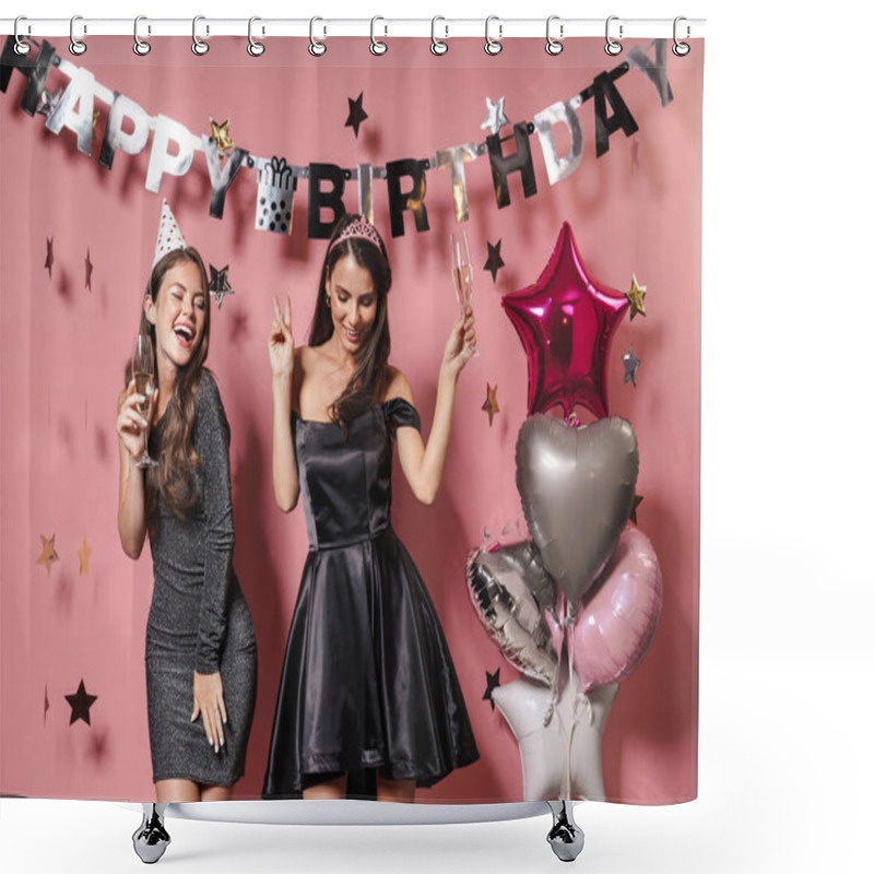 Personality  Cheery Beautiful Young Women At The Happy Birthday Party Shower Curtains