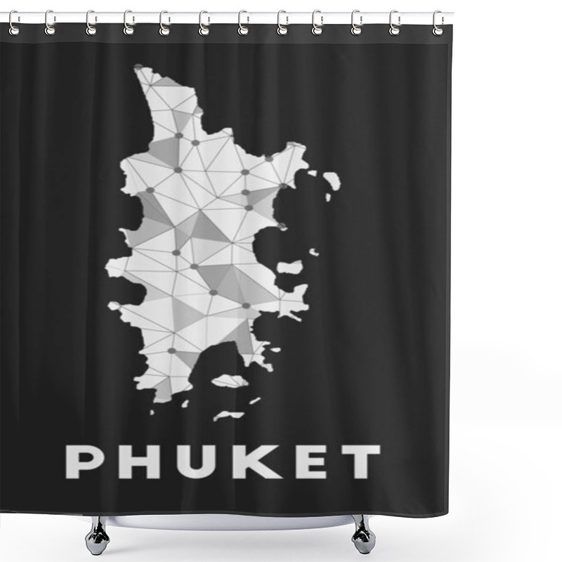 Personality  Phuket  Communication Network Map Of Island Phuket Trendy Geometric Design On Dark Background Shower Curtains