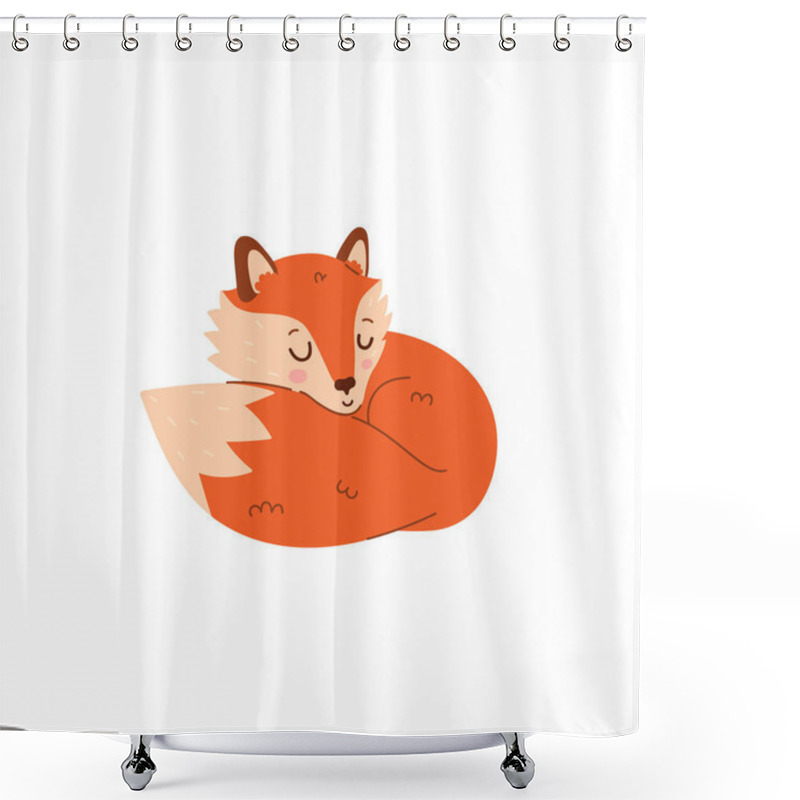 Personality  Cute Cartoon Fox Sleeping Isolate On White Background. Vector Image. Shower Curtains