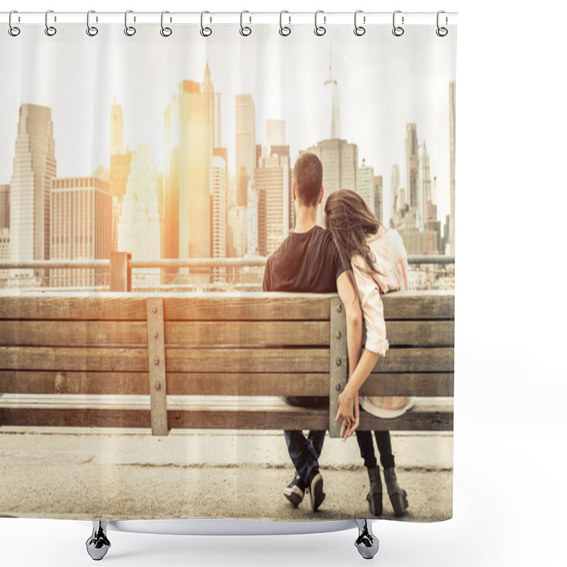 Personality  Couple Relaxing On New York Bench Shower Curtains