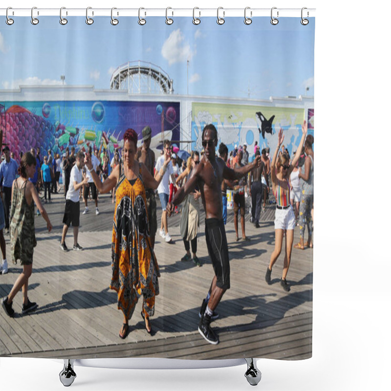 Personality   People Dance On The Coney Island Boardwalk In Brooklyn Shower Curtains