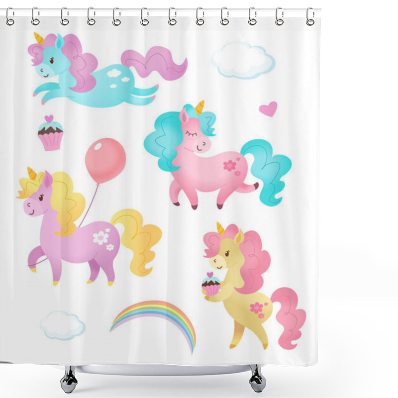 Personality  Unicorn Pattern. Vector Seamless Texture. Shower Curtains