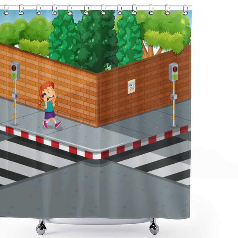 Personality  Girl On The Pavement Talking On The Phone Shower Curtains