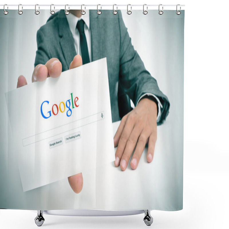 Personality  Businessman Holding A Signboard With The Google Search Home Page Shower Curtains