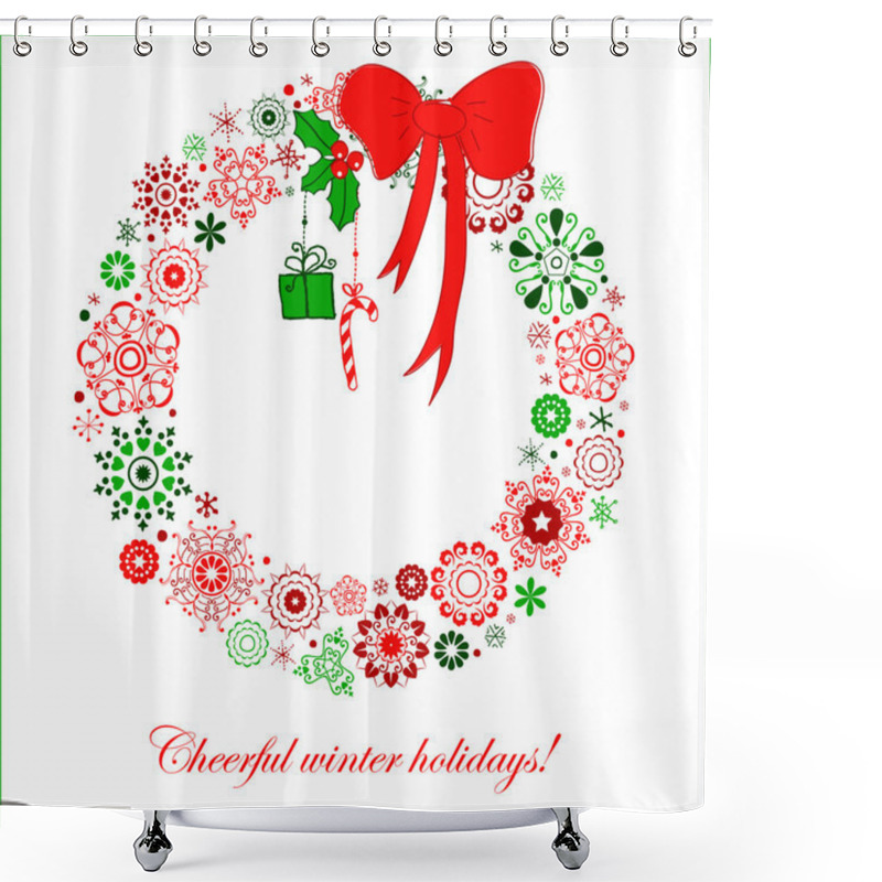 Personality  Stylized Christmas Wreath From Snowflakes Shower Curtains