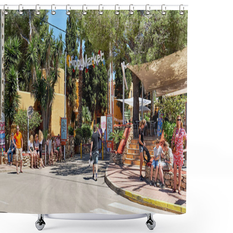 Personality  Ibiza Island, Spain - May 2, 2018: People Near The Entrance Of The Hippy Market. This Market Is Stuffed Full Of Items From All Over The World  Many Handmade. Hippy Market Organised Since The 1970 S By The Hippy Community. Balearic Islands. Spain Shower Curtains