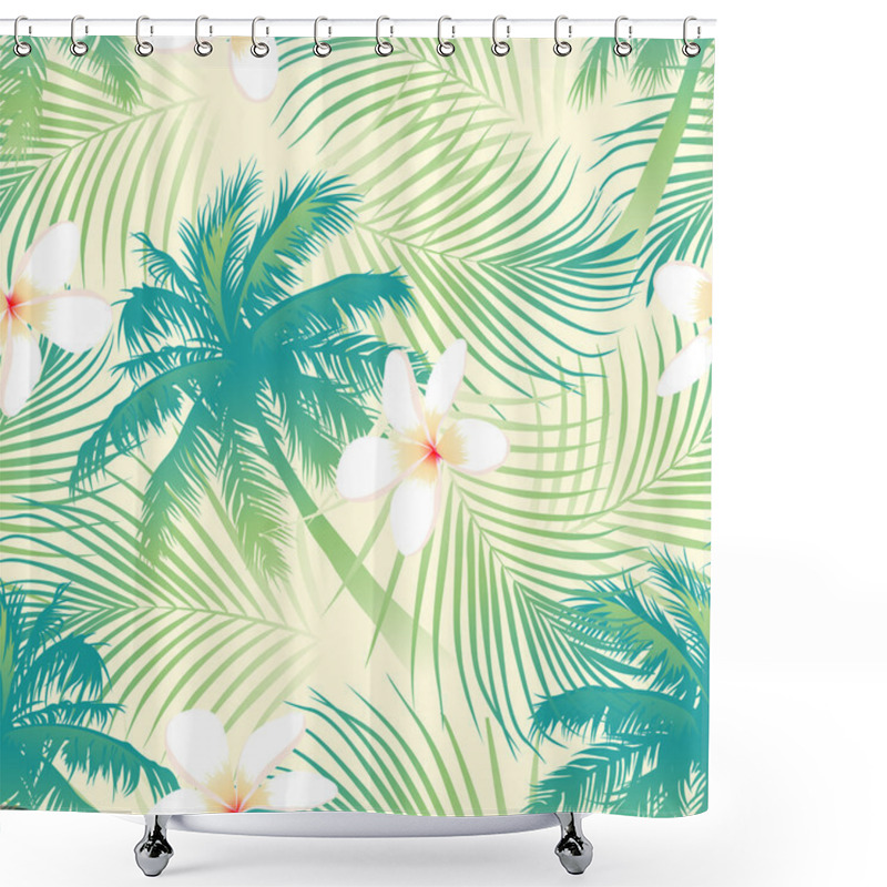 Personality  Tropical Palm Tree With Flowers Seamless Pattern Shower Curtains