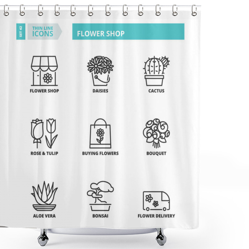 Personality  Thin Line Icons. Flower Shop Shower Curtains