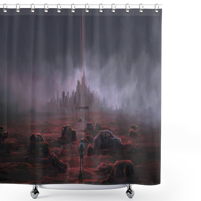 Personality  City Polluted By Virus, 3D Illustration. Shower Curtains