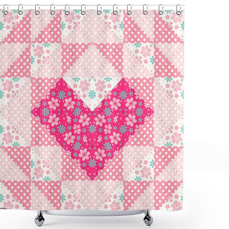 Personality  Patchwork Pattern With Heart Shower Curtains