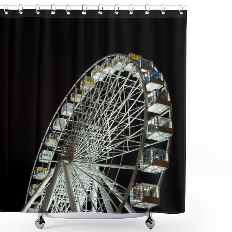 Personality  Selective Focus Of Illuminated Observation Wheel At Night On Black Background Shower Curtains