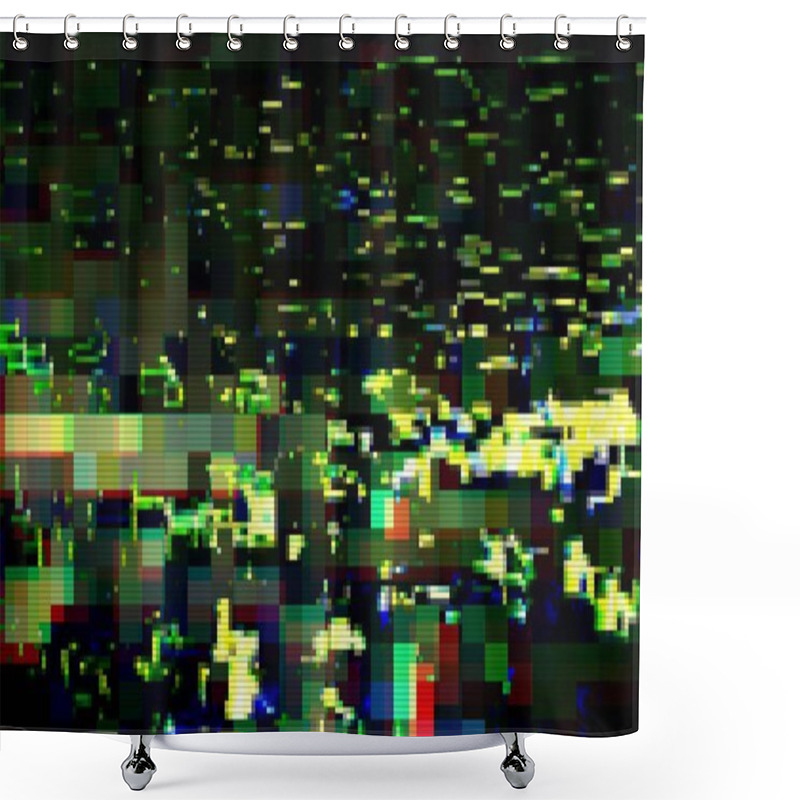 Personality  Glitch Digital Abstract Artifacts Distortion Background, Damage. Shower Curtains