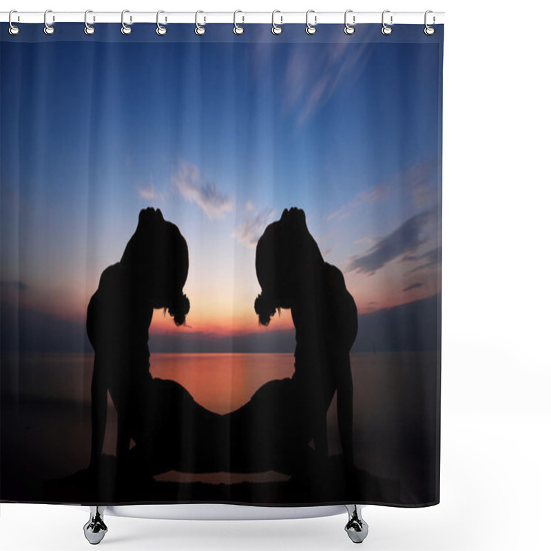 Personality  Women Doing Yoga At Sunset Shower Curtains