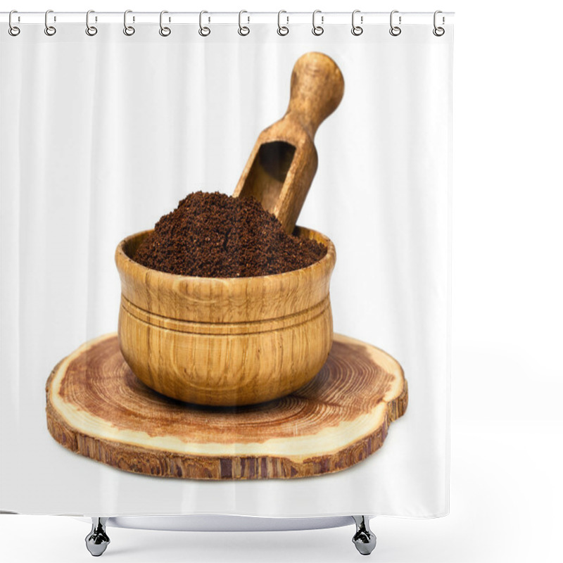 Personality  Ground Coffee In A Wooden Bowl  Shower Curtains