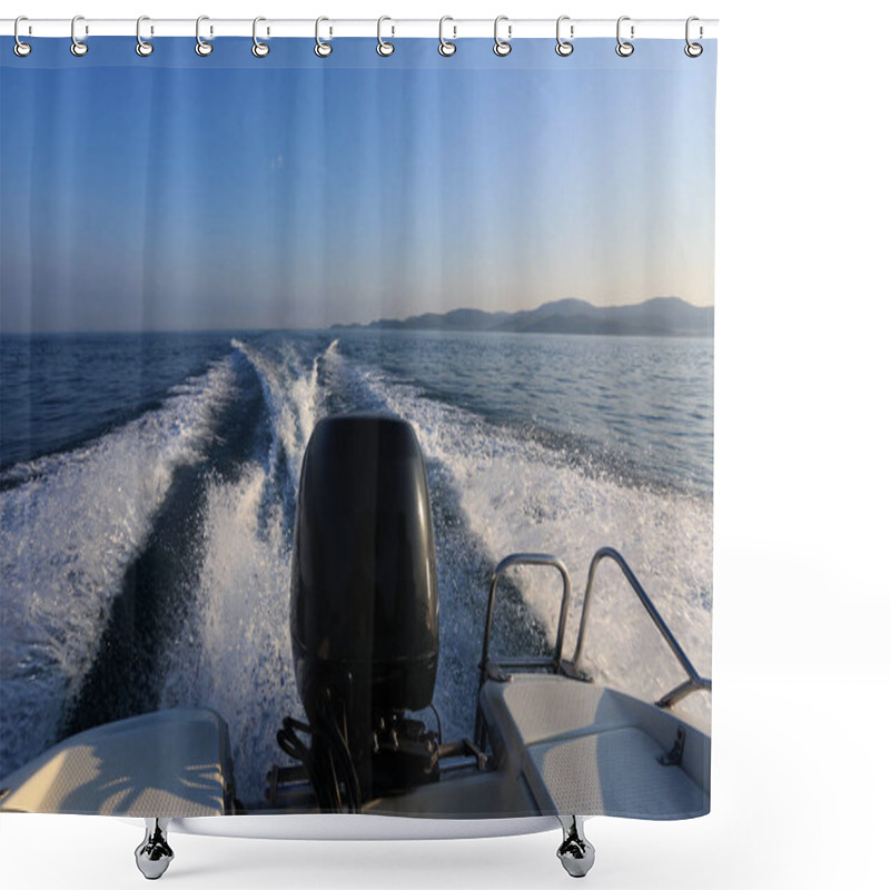 Personality  Motor Boat Of Speed Boat And Morning Sea View. Shower Curtains