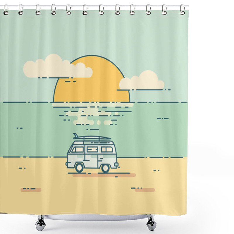 Personality  Minivan With Sunset Landscape. Shower Curtains