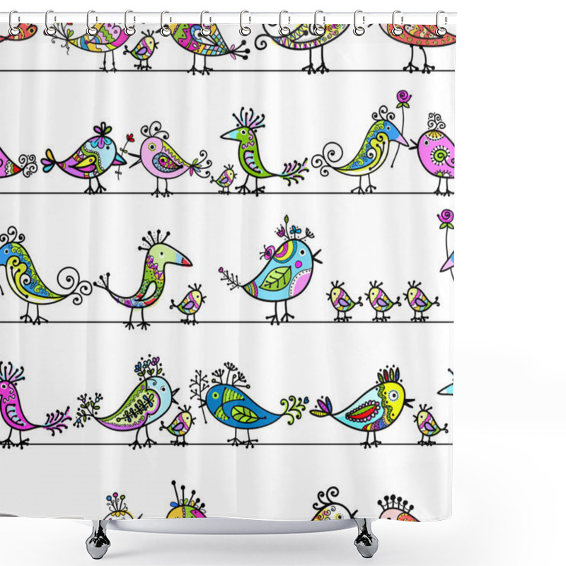 Personality  Funny Birds, Seamless Pattern For Your Design Shower Curtains