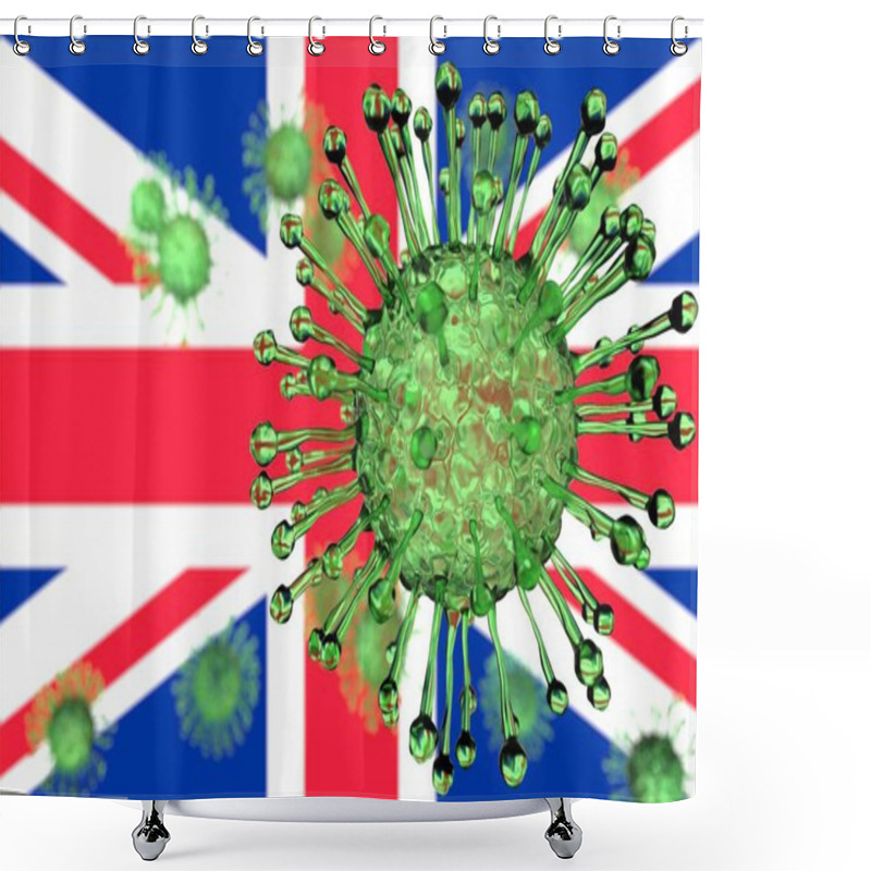 Personality  Coronavirus Model And Flag Of Great Britain, Conceptual 3d Rendering Shower Curtains