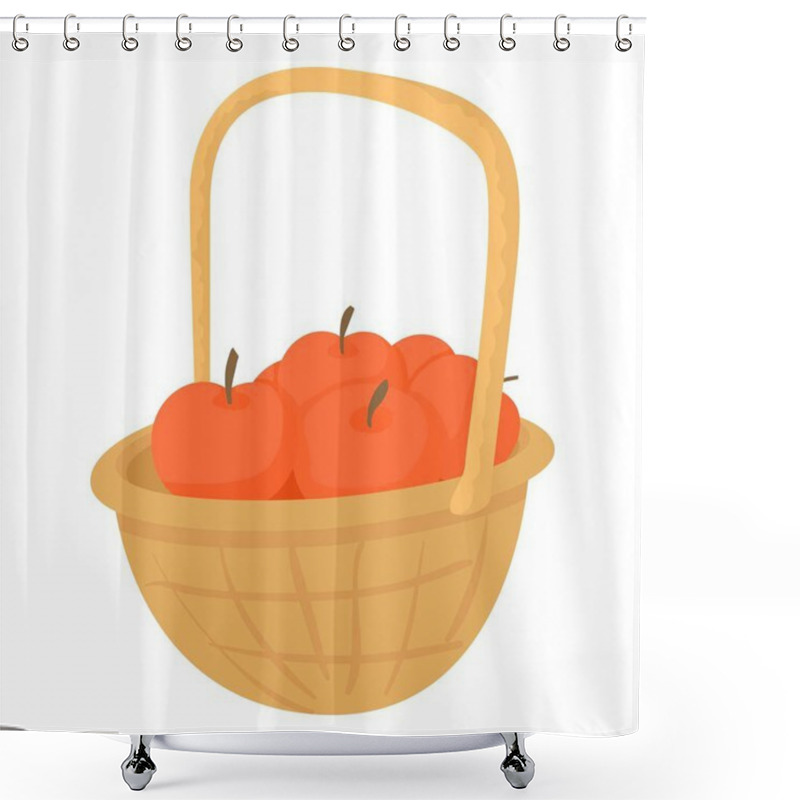 Personality  Basket With Apples Icon, Cartoon Style Shower Curtains