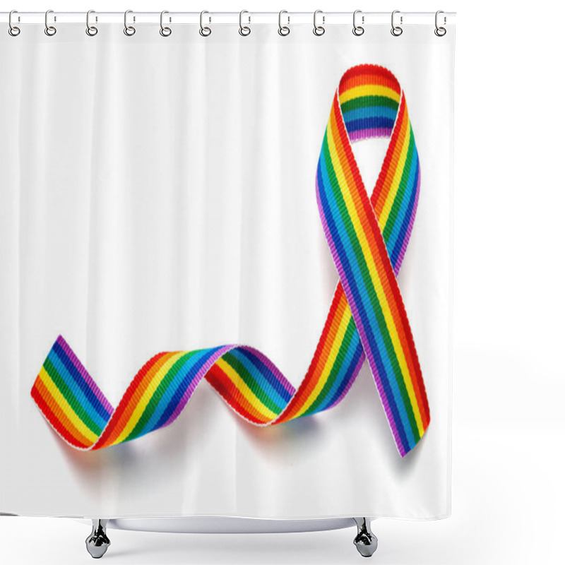 Personality  LGBT Rainbow Ribbon Pride Tape Symbol. Stop Homophobia. Isolated On A White Background Shower Curtains