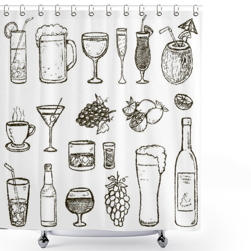 Personality  Set Of Vector Sketch Cocktails And Alcohol Drinks Shower Curtains